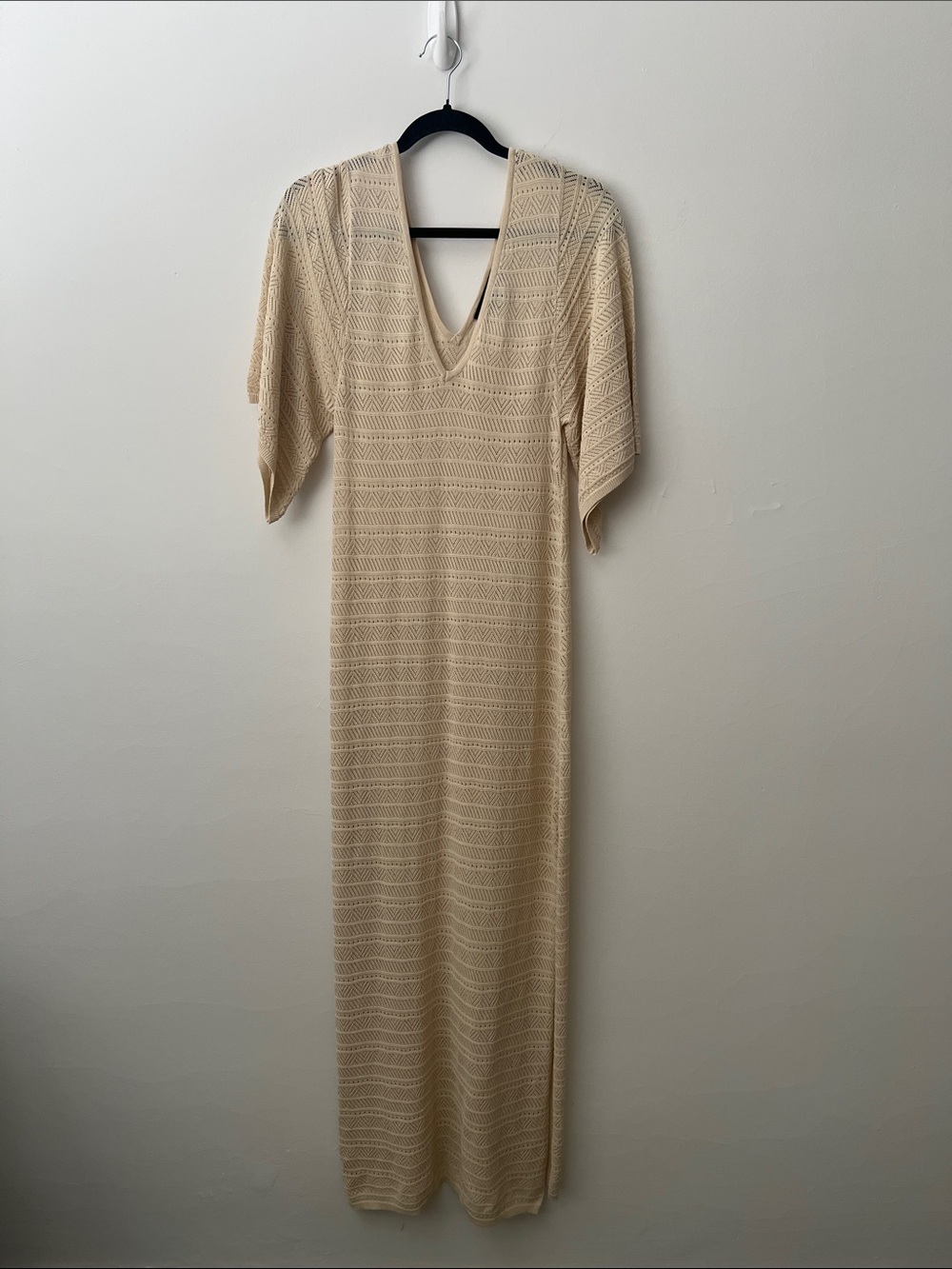 Zara Cream Open-Knit V-Neck Maxi Dress